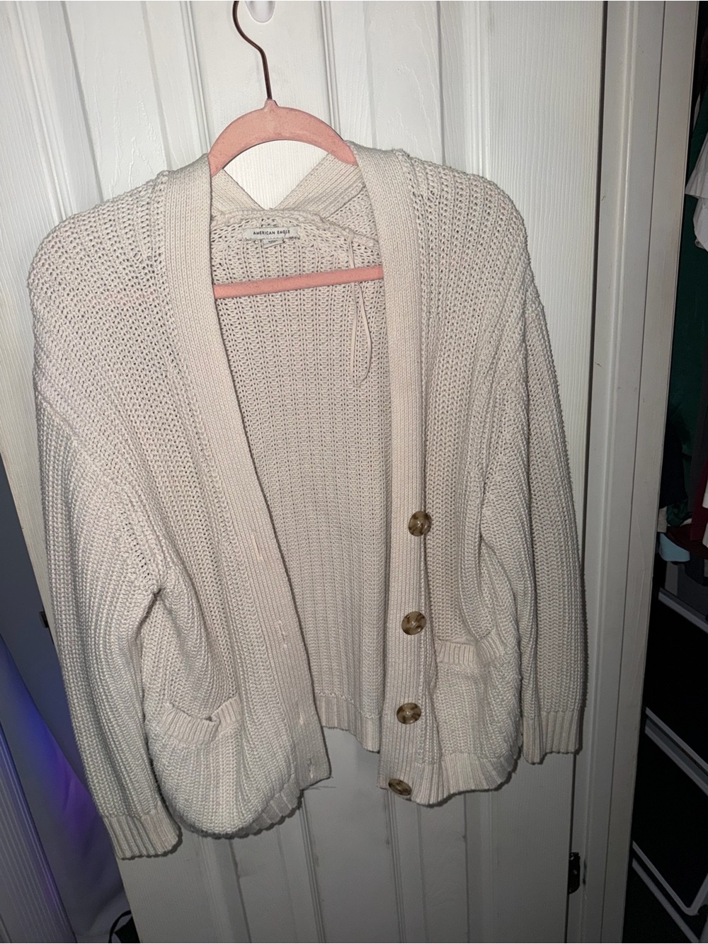 American Eagle Outfitters Cream Chunky Knit Cardigan with Buttons